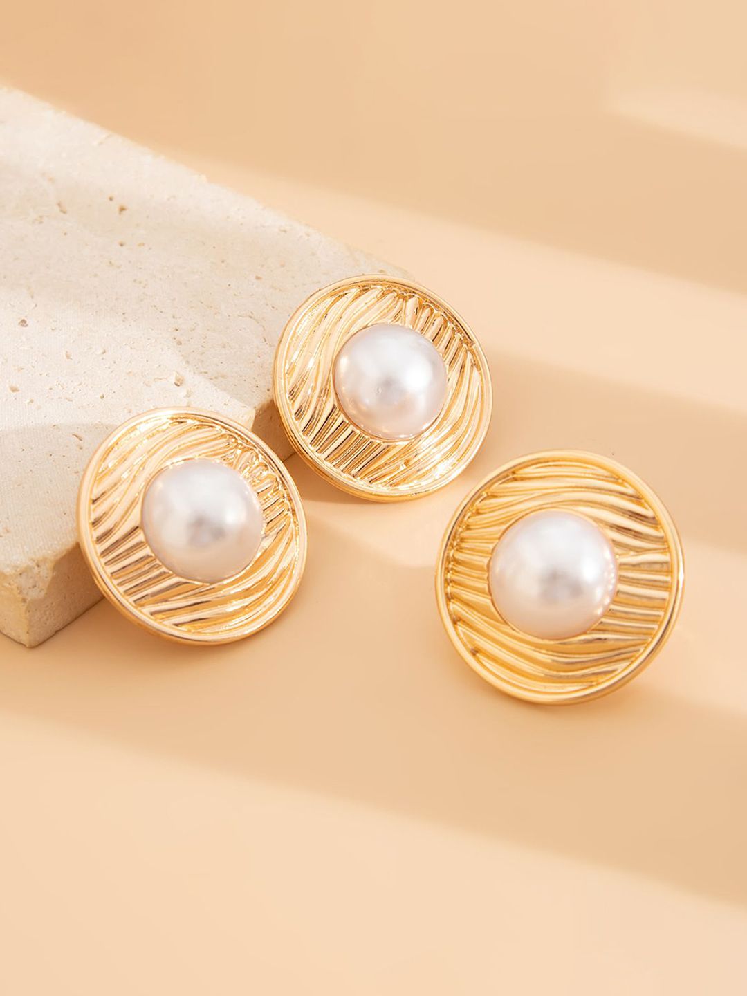 Gold Plated Artificial Beads Beaded Circular Shaped Studs