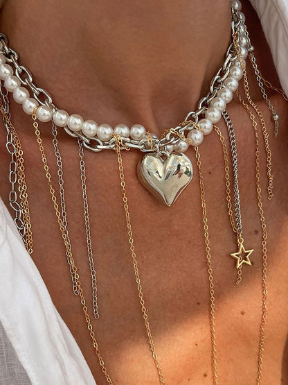 Silver-Plated Pearls Beaded Tasselled Statement Necklace