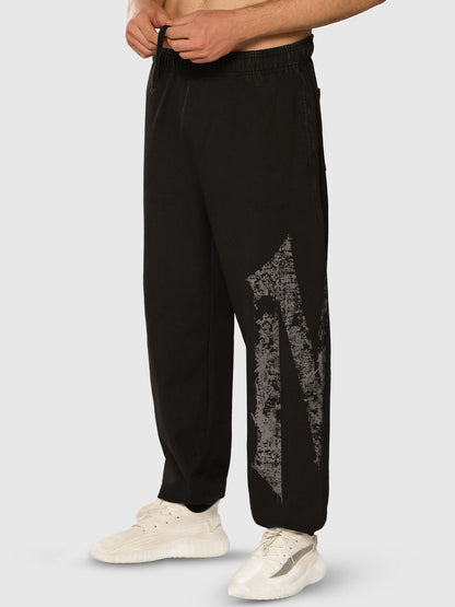 Men Printed Wide-Leg Mid-Rise Acid Wash Denim Joggers