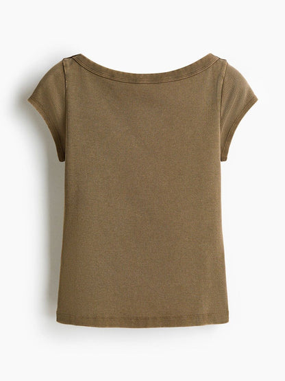 Rib-knit Boat-neck Top