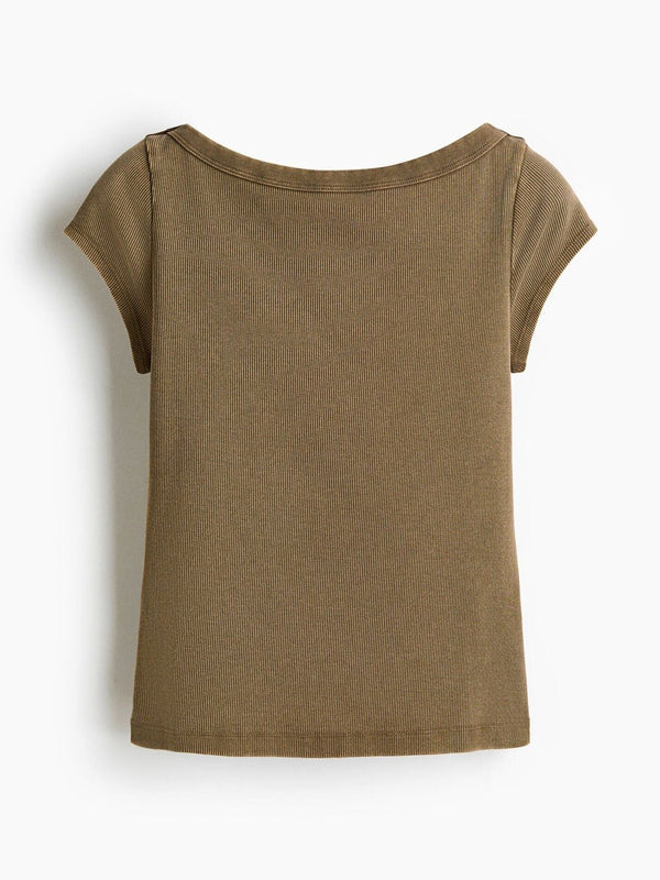 Rib-knit Boat-neck Top