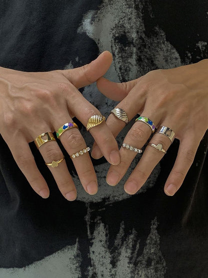 Men Set Of 5 Gold-Plated Stone-Studded Finger Ring