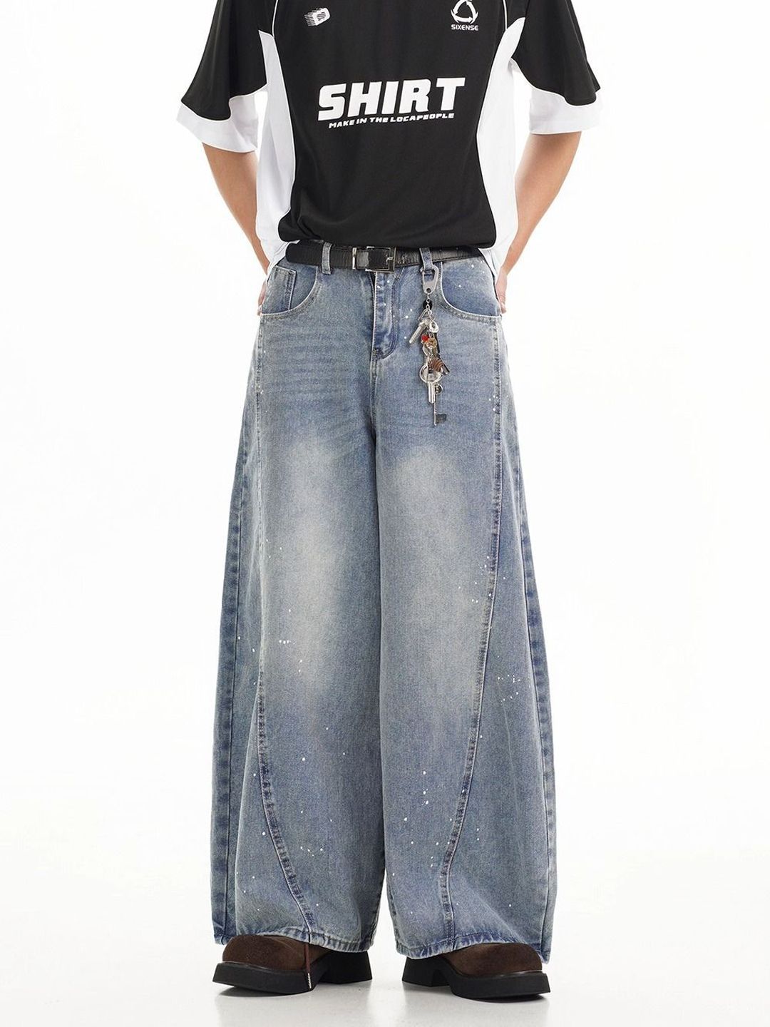 Men Wide Leg Mid-Rise Light Fade Stretchable Jeans