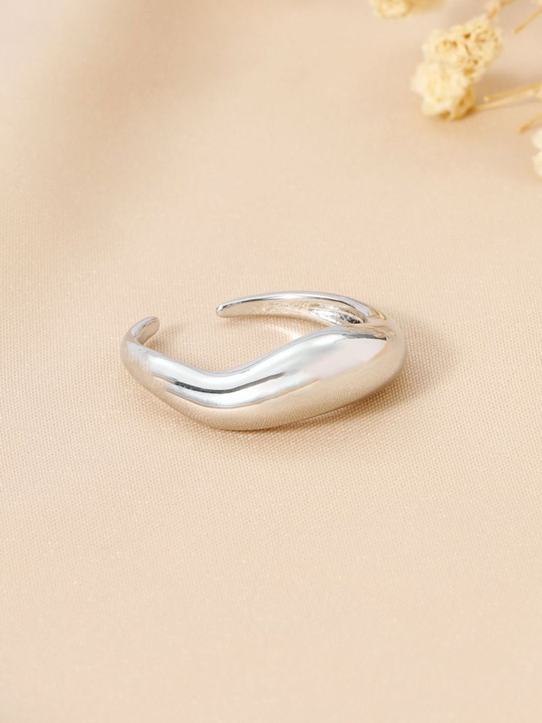 SALTY Women & Girls Molten Wave Silver Stylish Adjustable Finger Ring