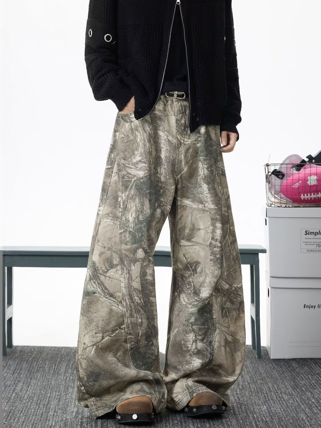 Men Wide Leg Mid-Rise Printed Jeans