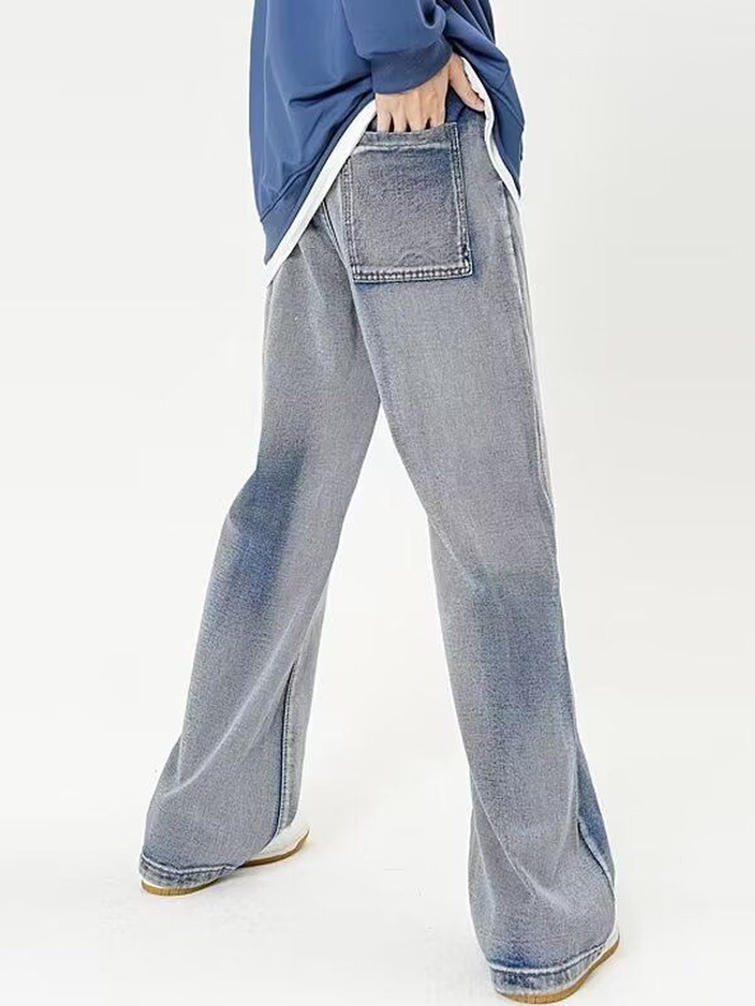 Men Wide Leg Mid-Rise Medium Shade Jeans