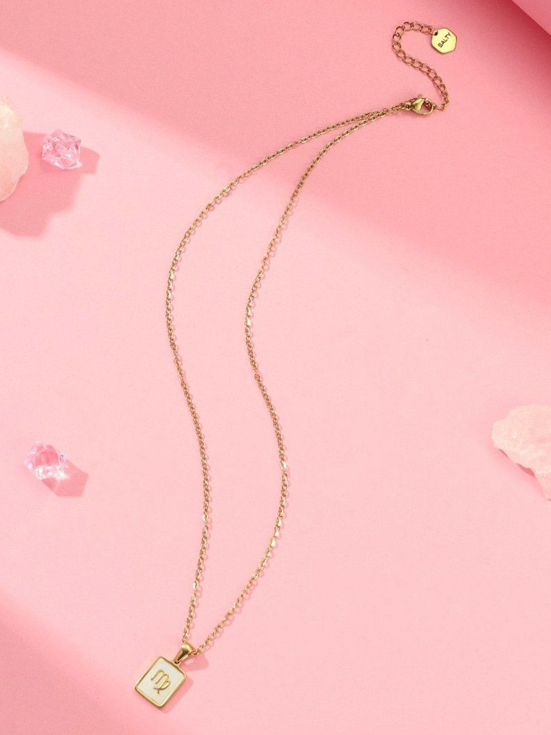 SALTY Gold & White Sign of the Stars Zodiac Virgo Pendant With Chain