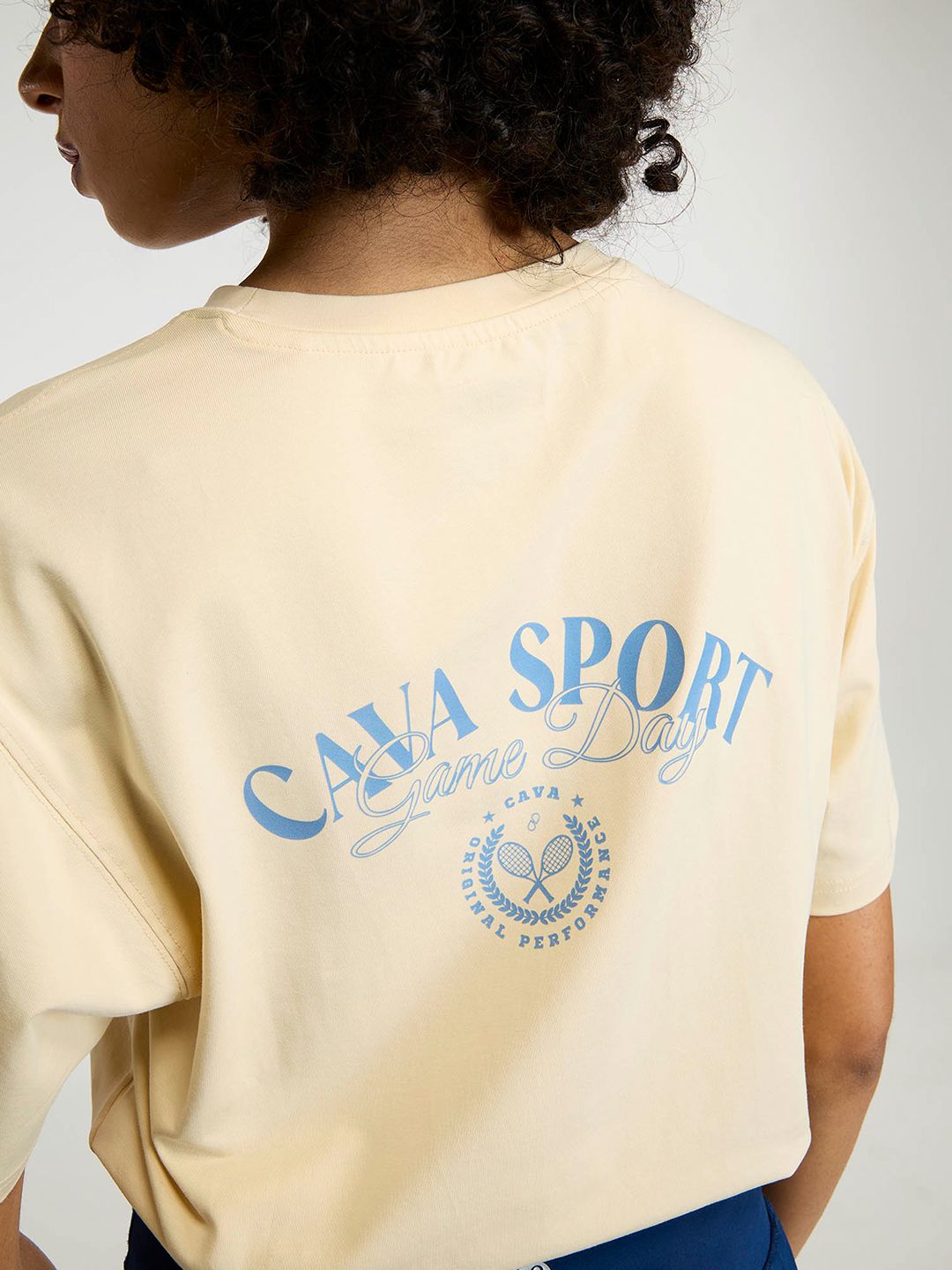 Women Cream Cava Sport Oversized Printed Cotton-Spandex Tee