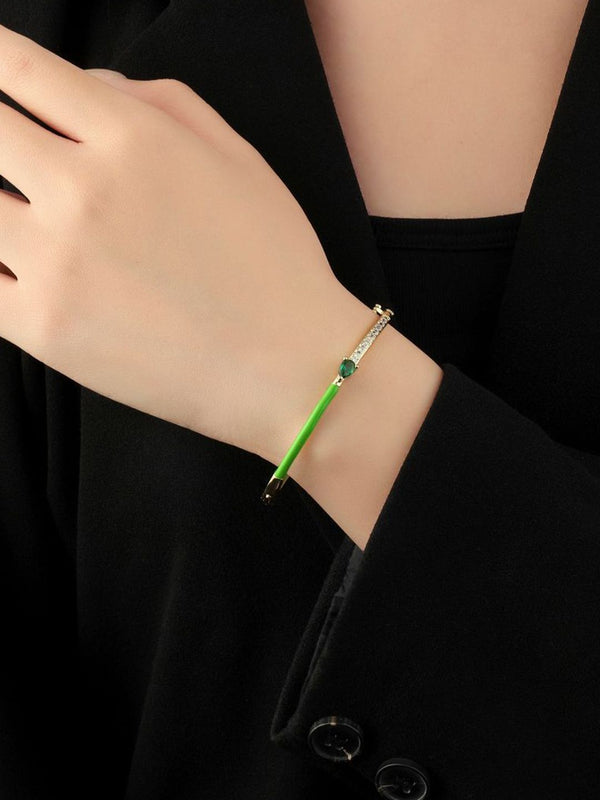 SALTY Gold-Plated Stone Studded Delicate Blossom Bangle-Style Bracelet