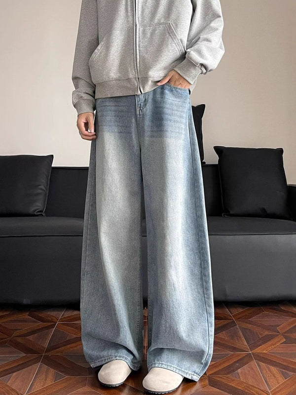 Men Wide Leg Mid-Rise Light Fade Jeans