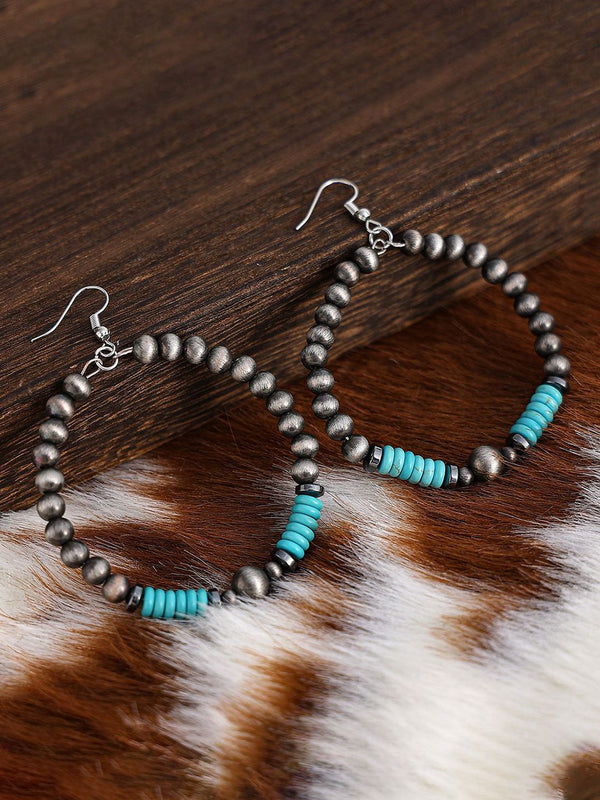 Silver-Plated Artificial Beaded Circular Shaped Drop Earrings