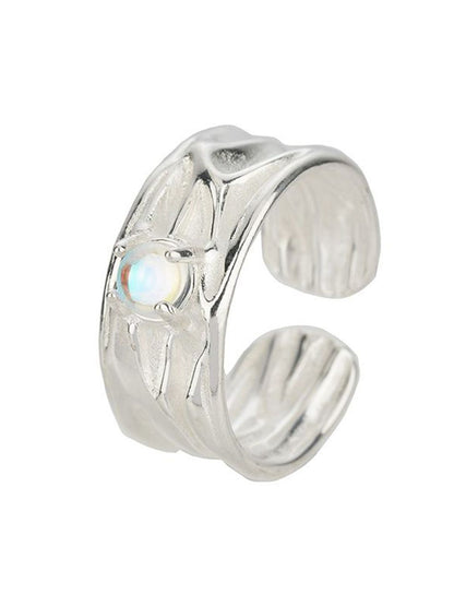 Men Silver-Plated Stone-Studded Textured Adjustable Finger Ring