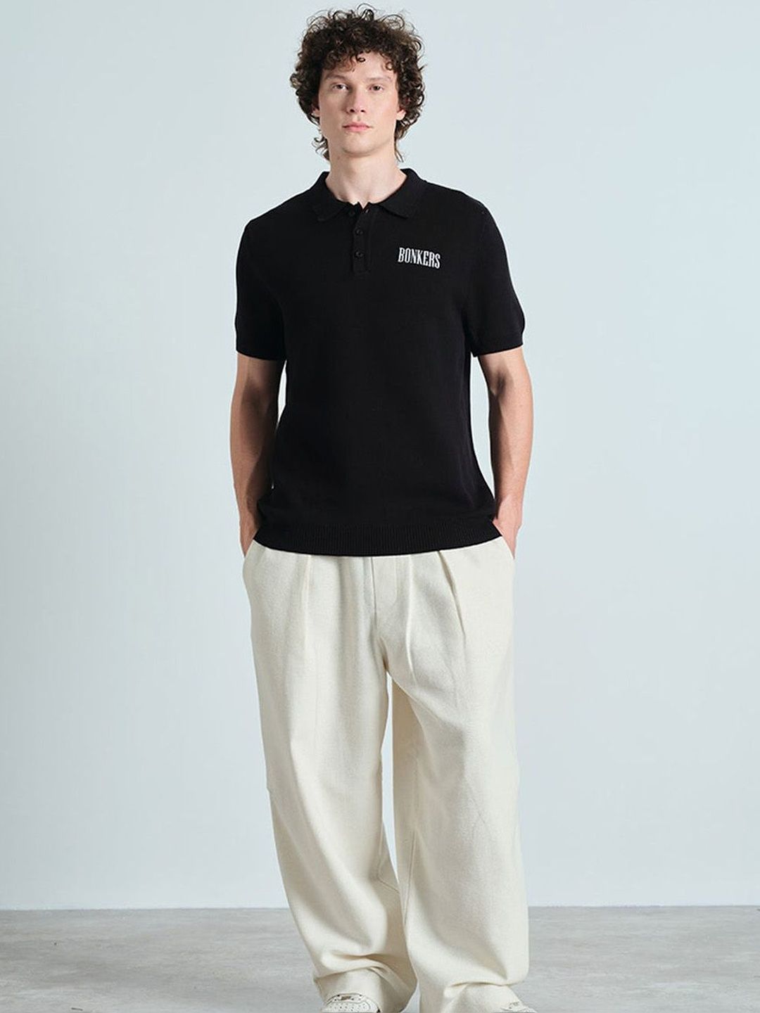 Men Varsity Polo Collar Extended Sleeves T-shirt