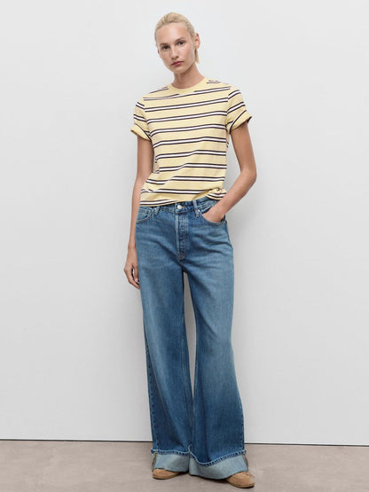 Horizontally Striped Pure Cotton T-shirt