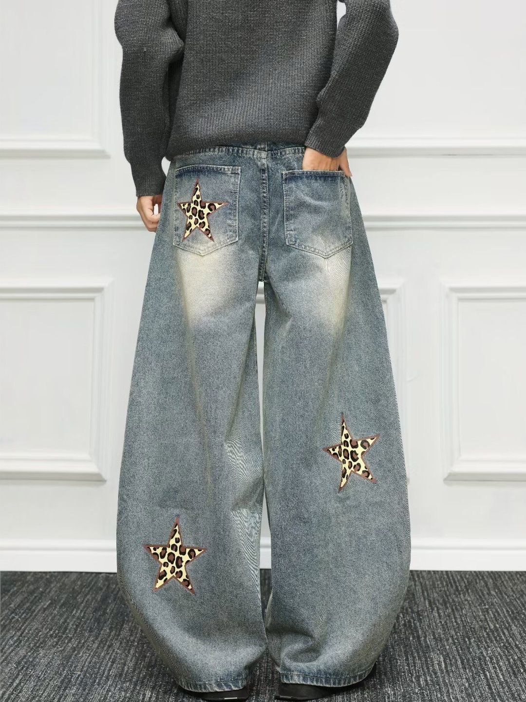 Men Wide Leg Mid-Rise Light Fade Printed Jeans
