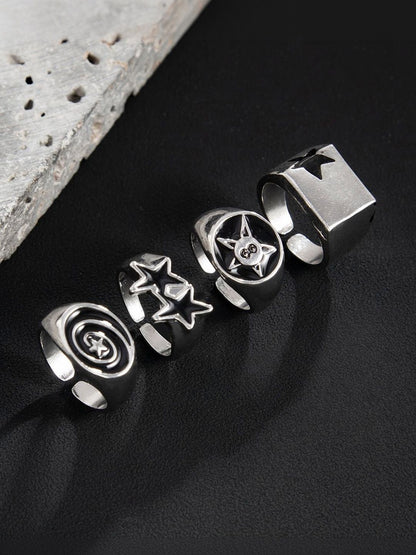 Men Set Of 4 Silver-Plated Finger Ring
