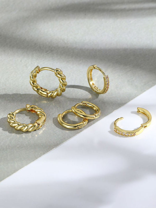 Set Of 3 Gold Plated  Artificial Studded Circular Shaped Hoop Earrings