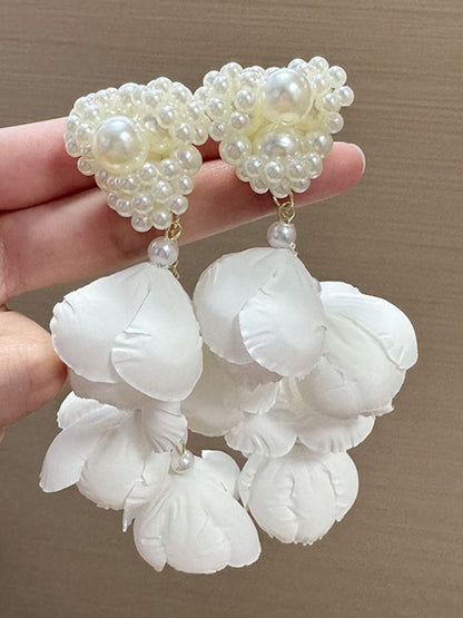 Artificial Beads Beaded Leaf Shaped Drop Earrings