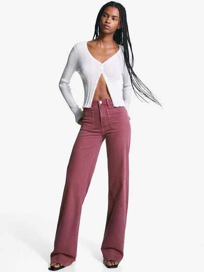 Women Regular Fit Seamless Pockets High-Rise Wide-Leg Cotton Jeans