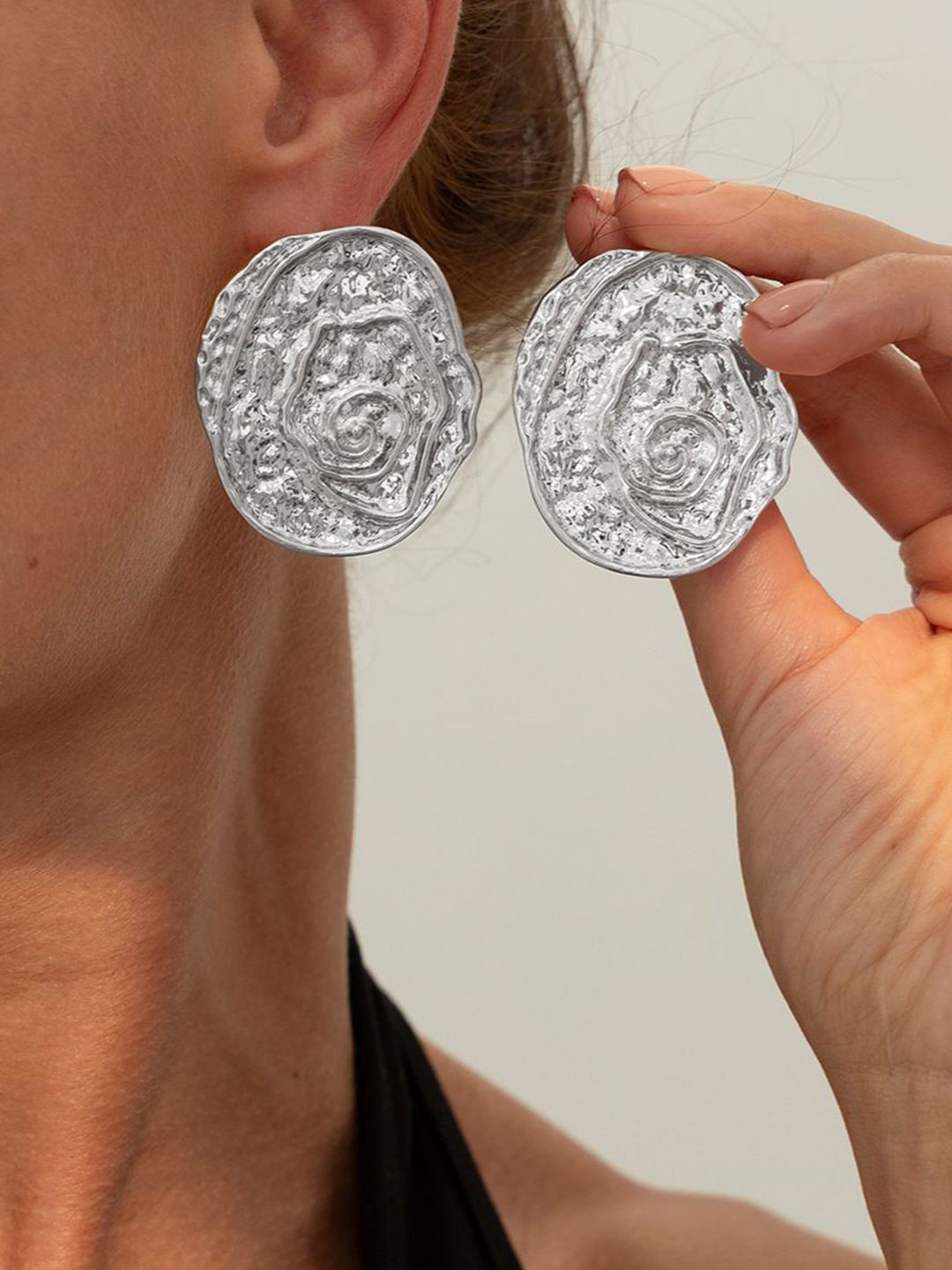Silver-Plated Oval Shaped Studs