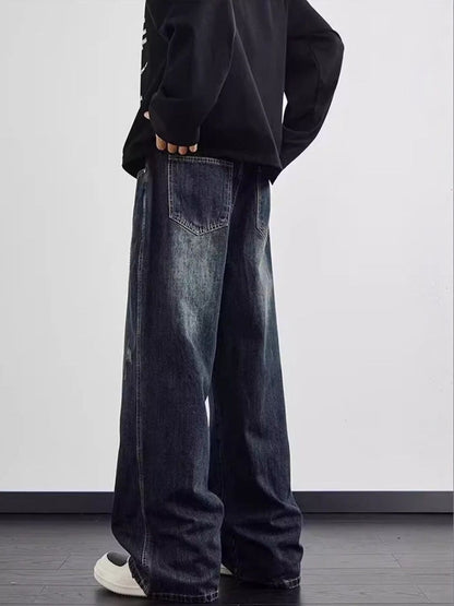 Men Wide Leg Mid-Rise Light Fade Jeans