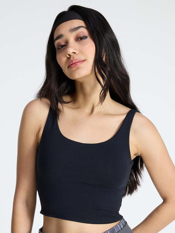 Women Black Cotton Scoop Tank