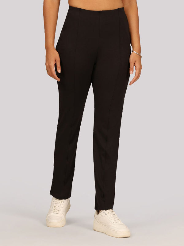 Women Comfort Straight Fit High Rise Wrinkle Free Trousers