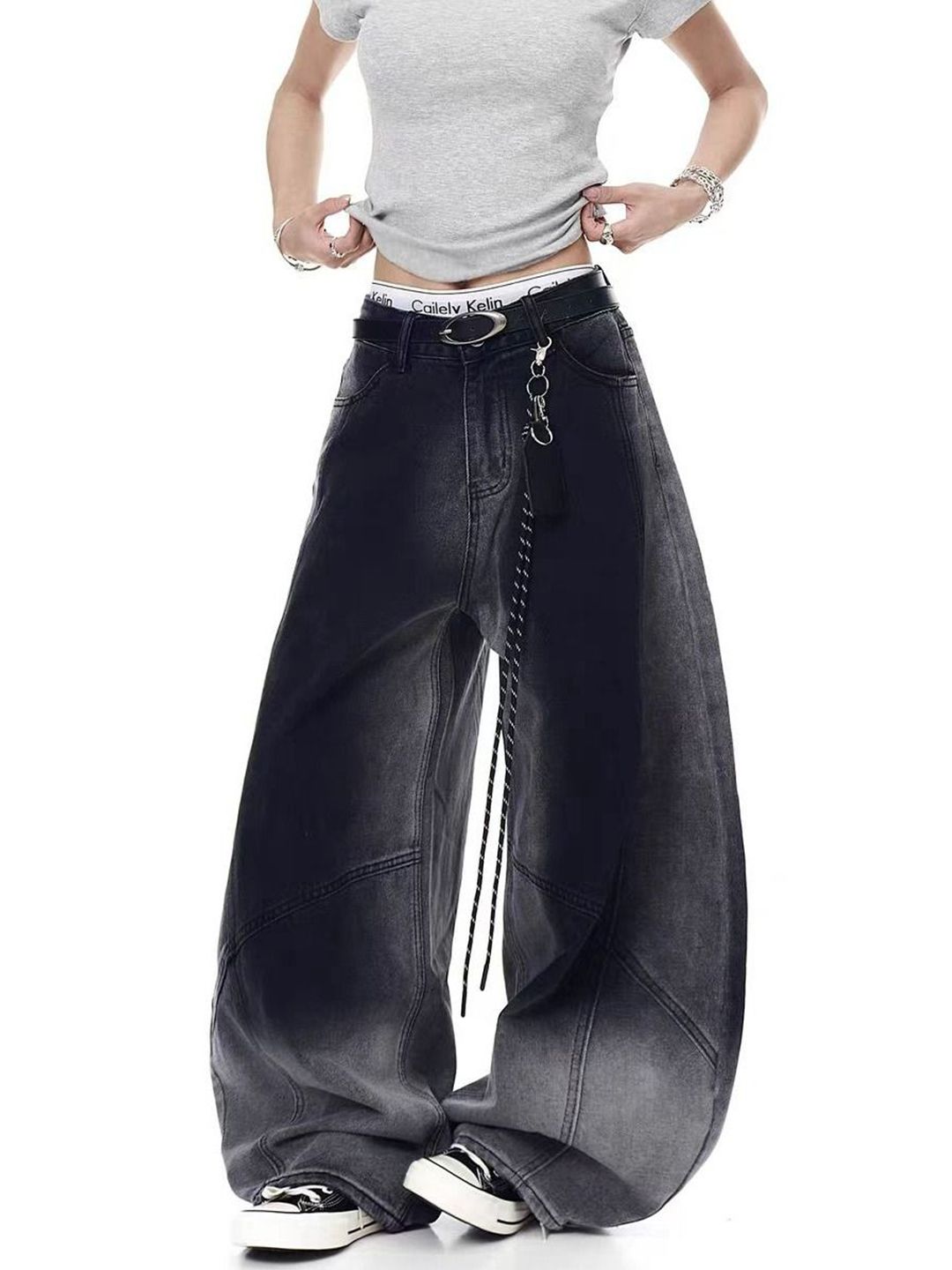 Women Wide Leg Mid-Rise Heavy Fade Jeans