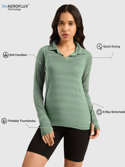 Women Vogue Self Design Polo Collar T-shirt