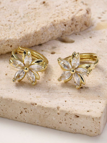 SALTY Gold-Plated Floral Shaped Artificial Stone Studded Studs Earrings