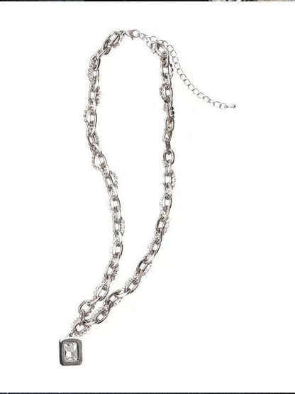 Silver-Plated Artificial Stone Studded Stainless Steel Statement Chain