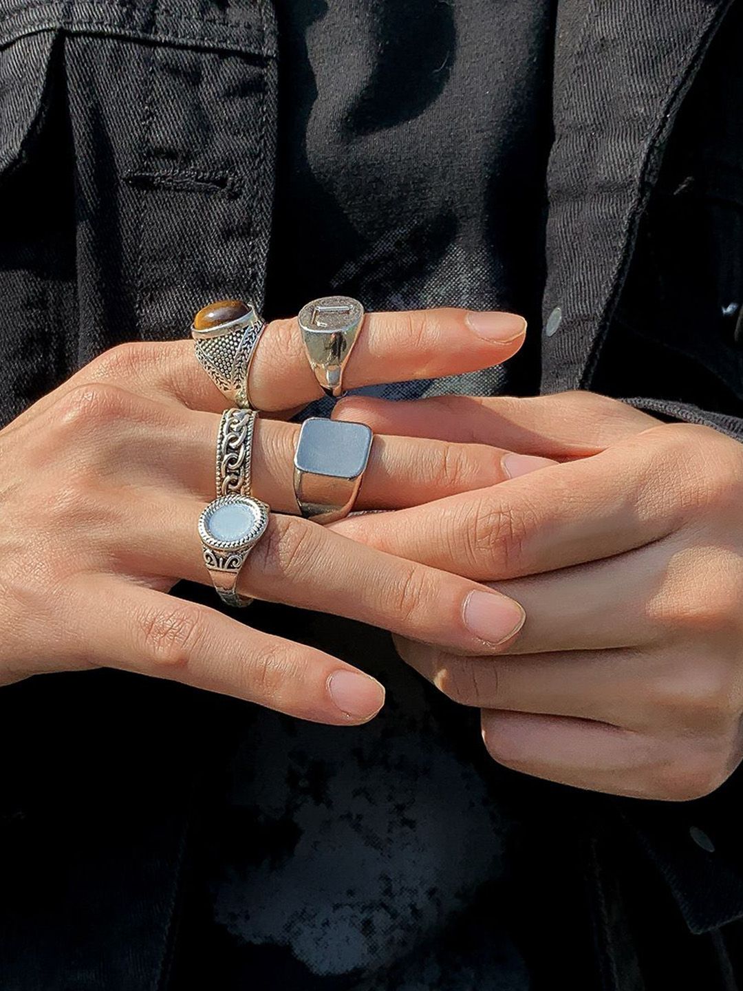 Set Of 5 Silver-Plated Finger Ring