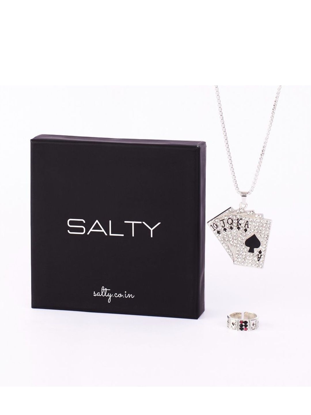 SALTY Pip Cards Chain & Fortunes Card Ring Combo Jewellery Set