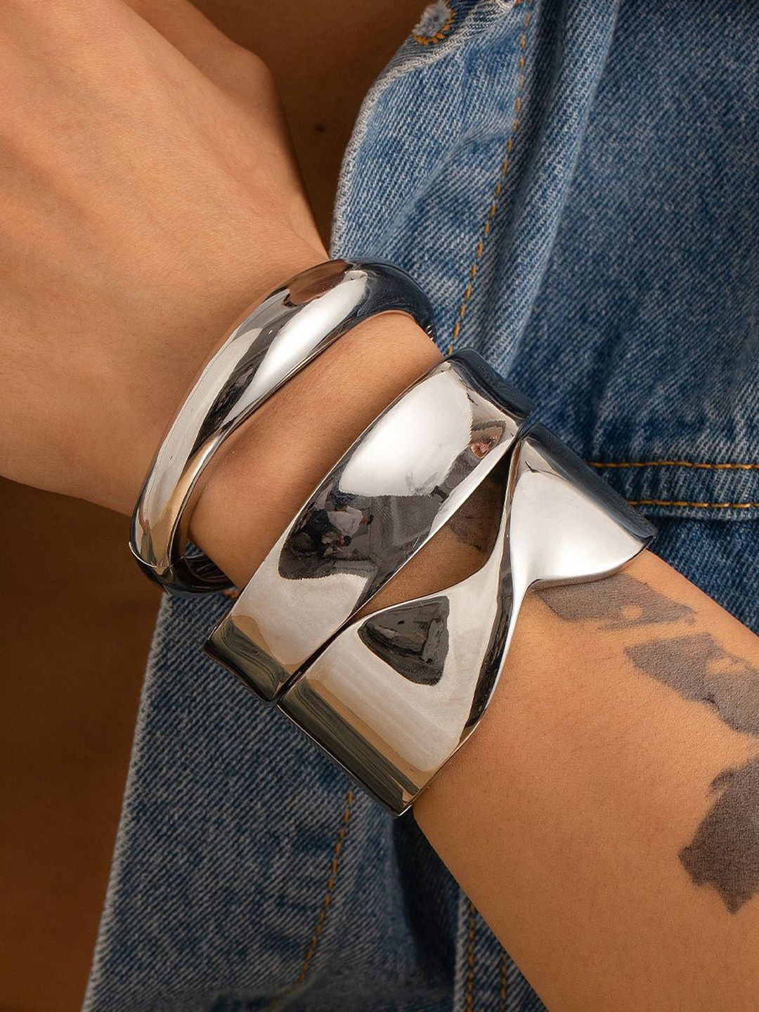 Men Handcrafted Silver-Plated Cuff Bracelet