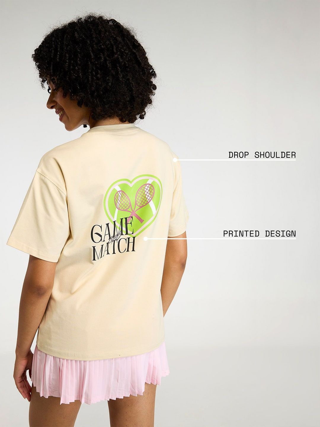 Women Cream Love All Oversized Printed Cotton-Spandex Tee