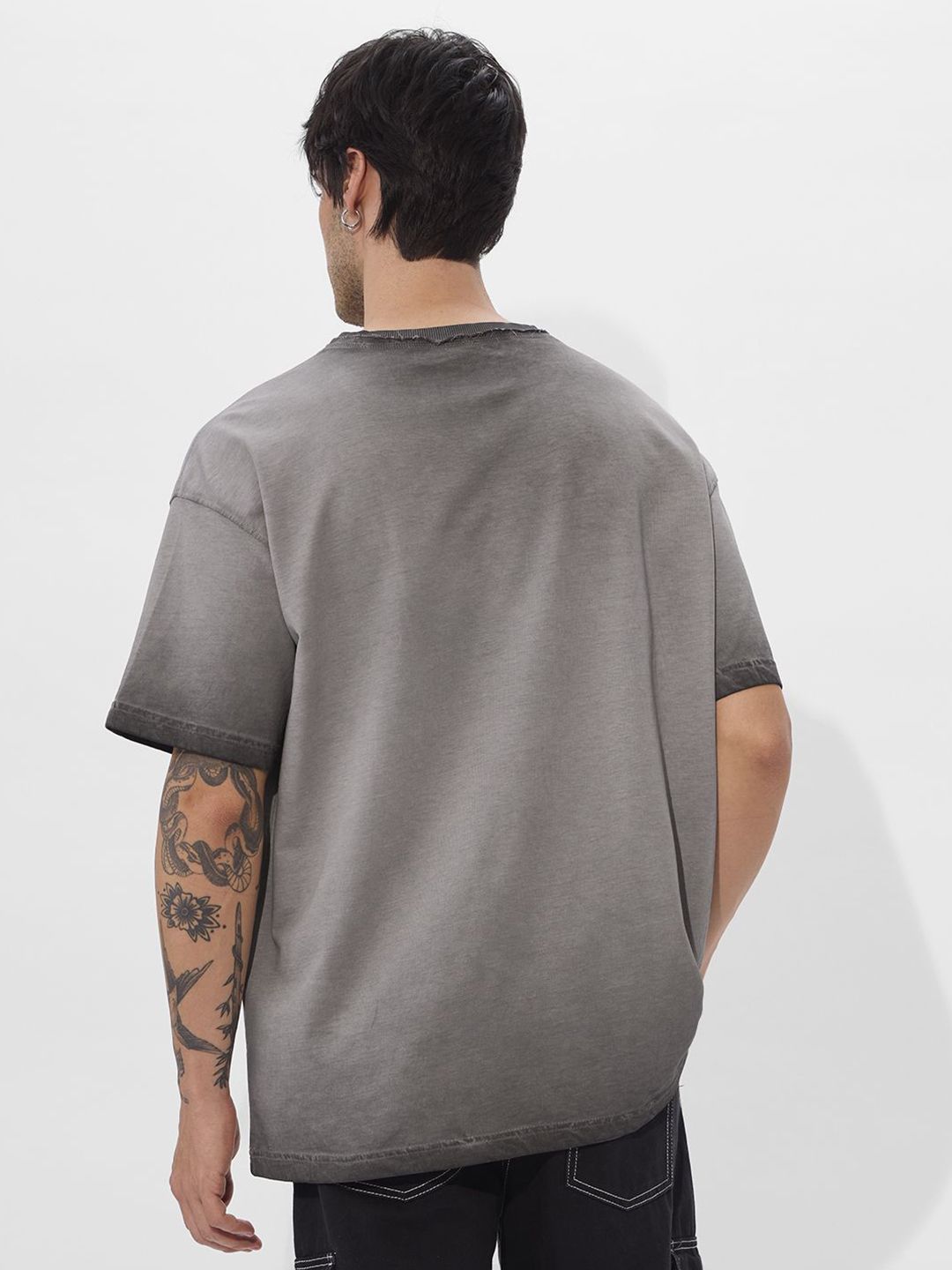 Men Printed Grey Cotton Oversized Fit T-Shirts