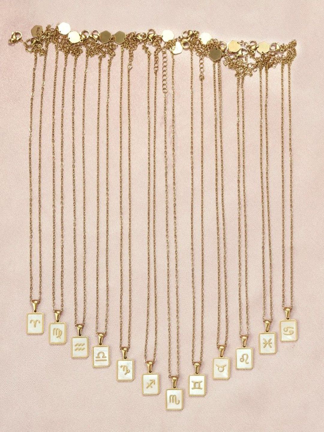 SALTY Gold & White Sign of the Stars Zodiac Virgo Pendant With Chain