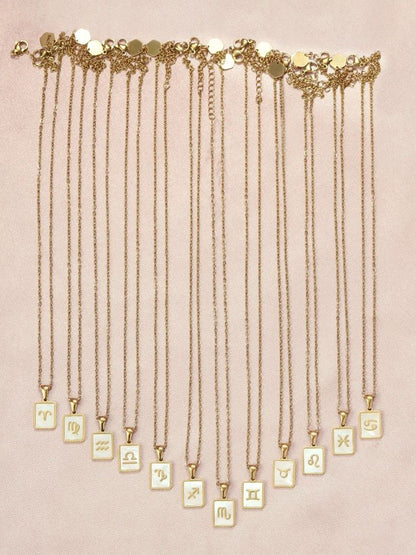 SALTY Gold & White Sign of the Stars Zodiac Virgo Pendant With Chain