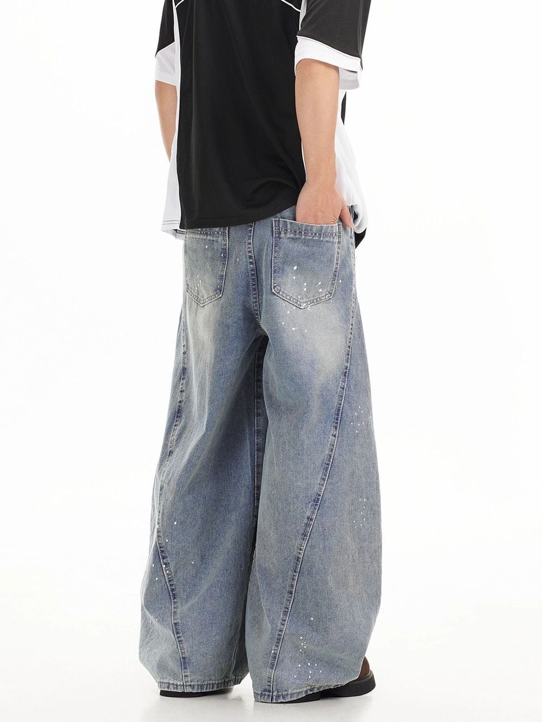 Men Wide Leg Mid-Rise Light Fade Stretchable Jeans