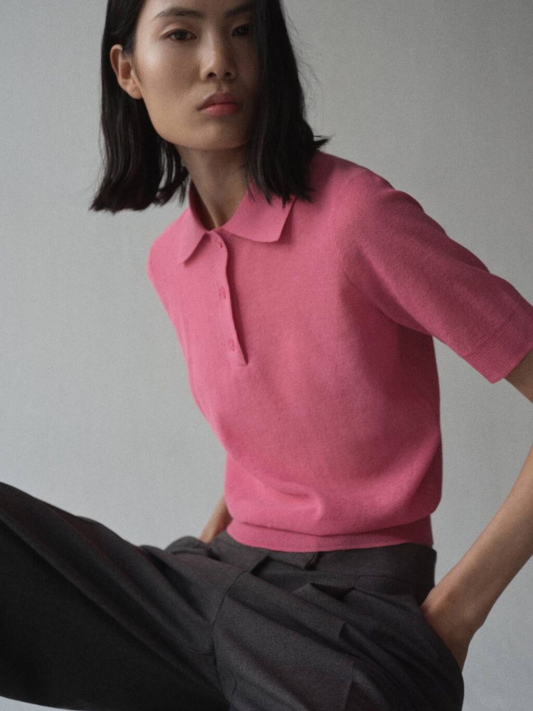 Polo Collar Cotton Linen  T-shirt