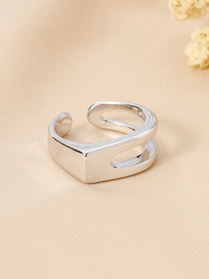 SALTY Silver Signet Initial Ring For Women & Girls Stylish Adjustable Finger Ring