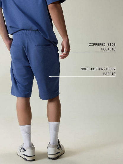 Blue Cotton Leisure Shorts