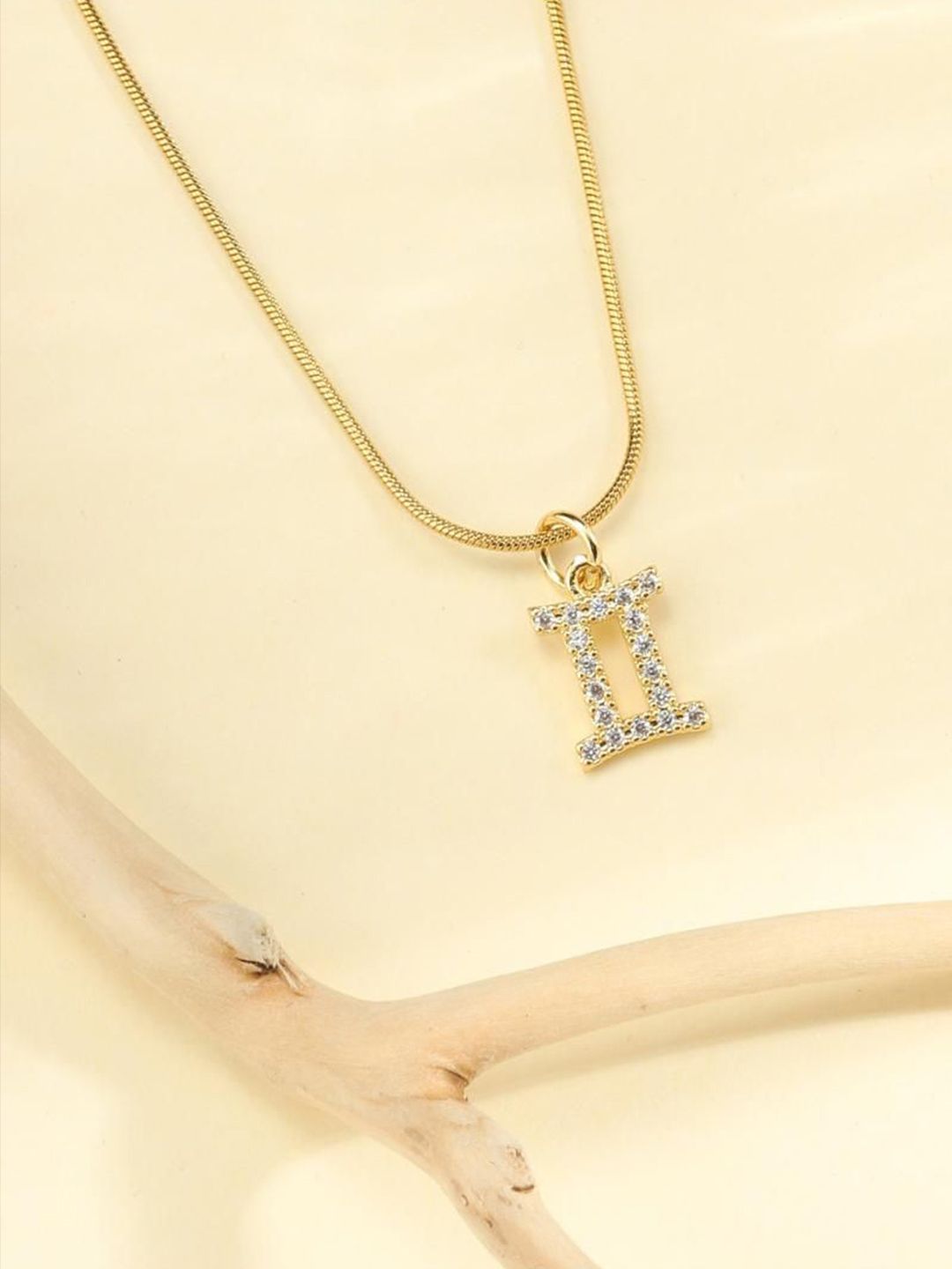 SALTY Gemini Cosmic Zodiac Artificial Stones Studded Pendant With Neck Chain
