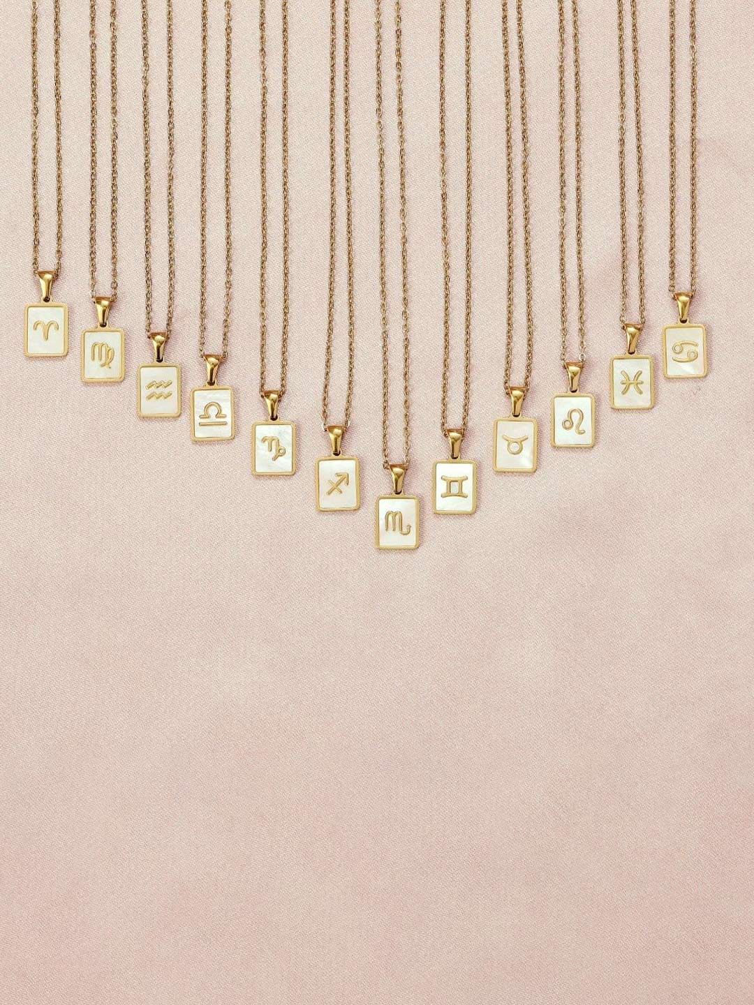 SALTY SALTY Gold & White Sign of the Stars Zodiac Aquarius Pendant With Chain