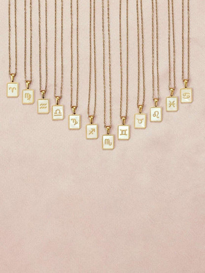 SALTY SALTY Gold & White Sign of the Stars Zodiac Aquarius Pendant With Chain
