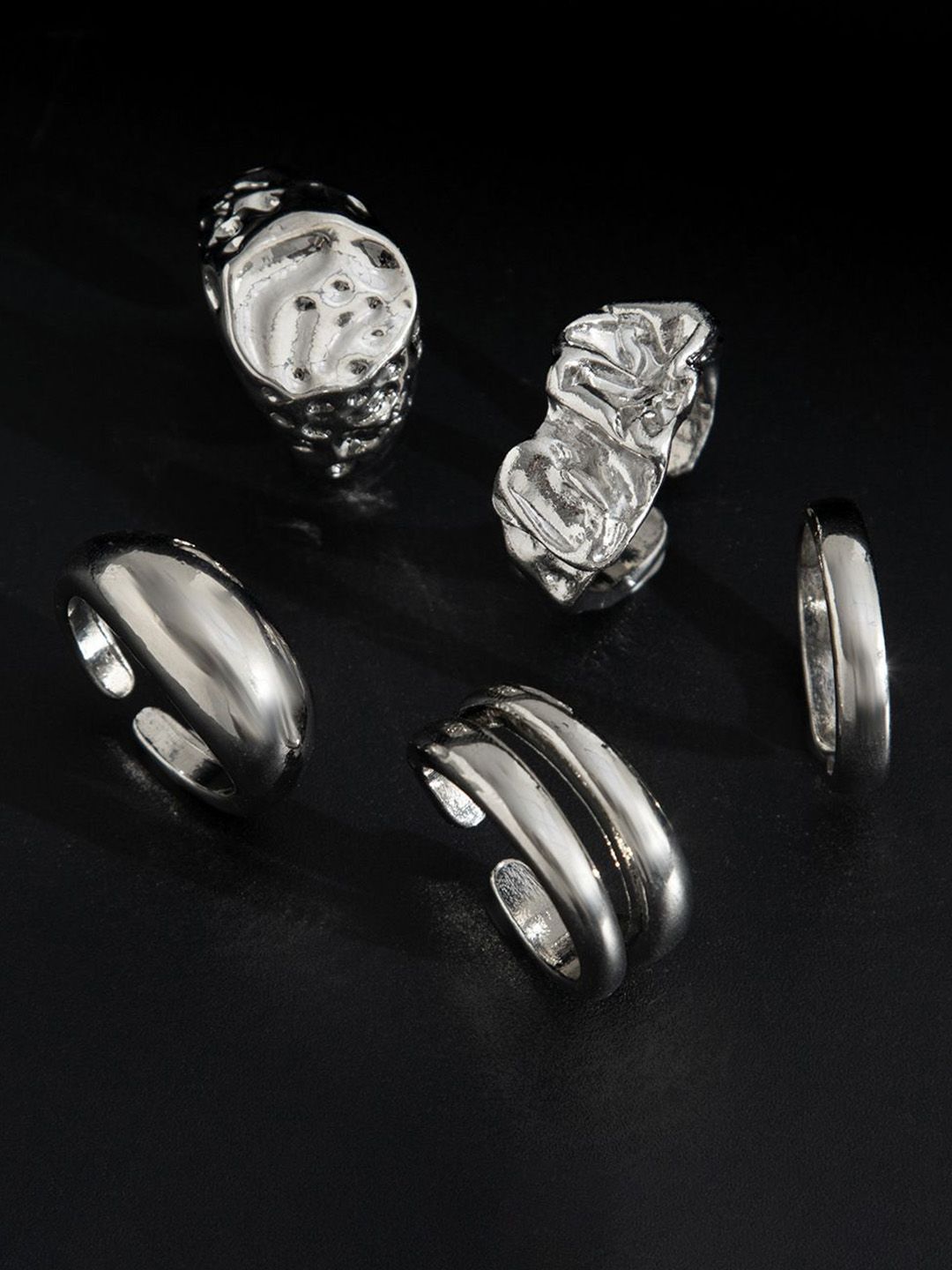 Men Pack of 5 Silver-Plated Finger Rings