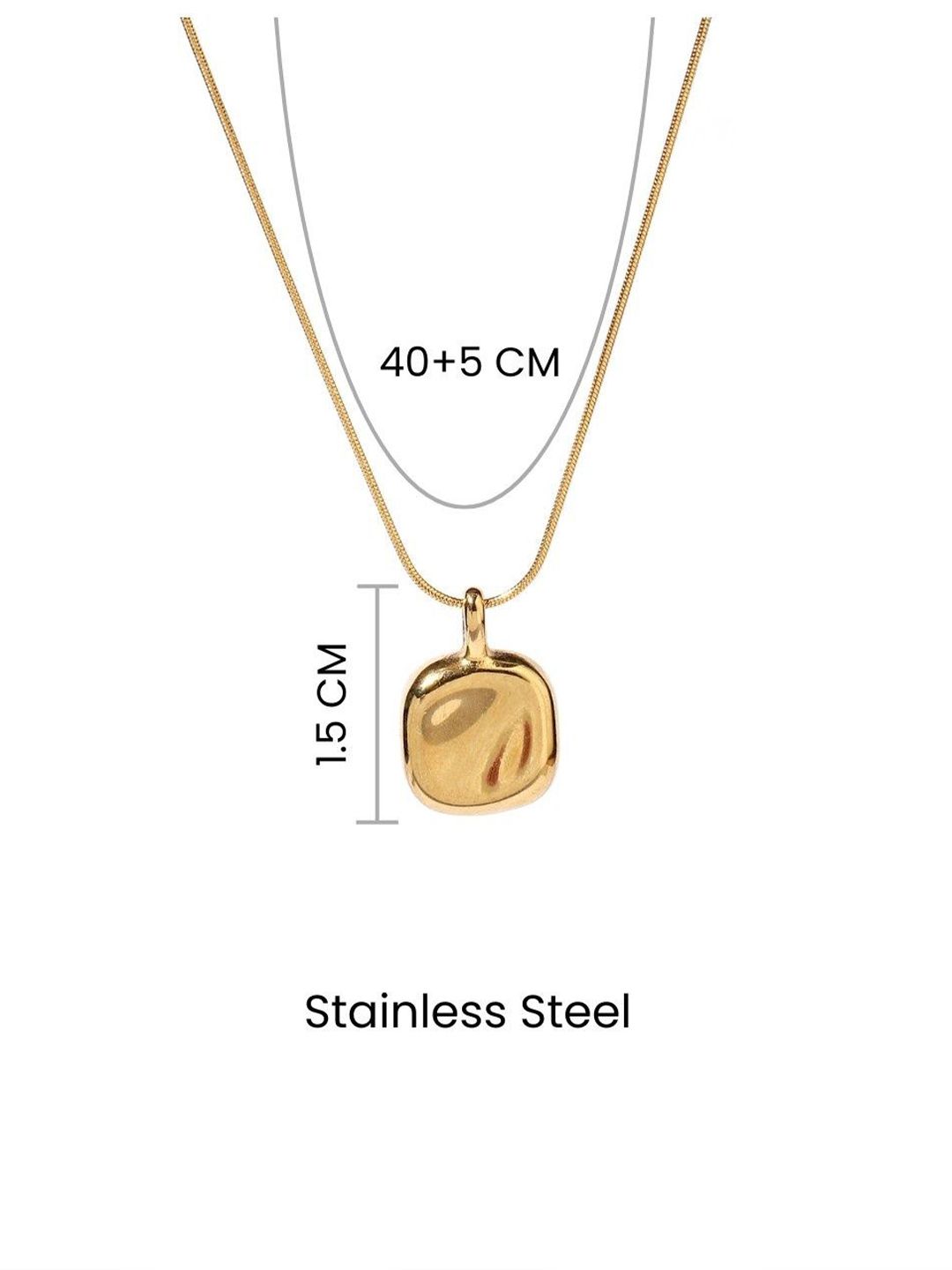 SALTY Stainless Steel Gold-Plated Square Shaped Textured Pendant With Chain