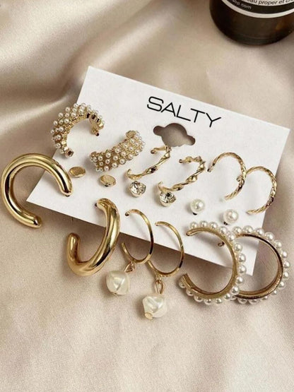 SALTY Set Of 7 Pearl Studded Hoop & Stud Earrings