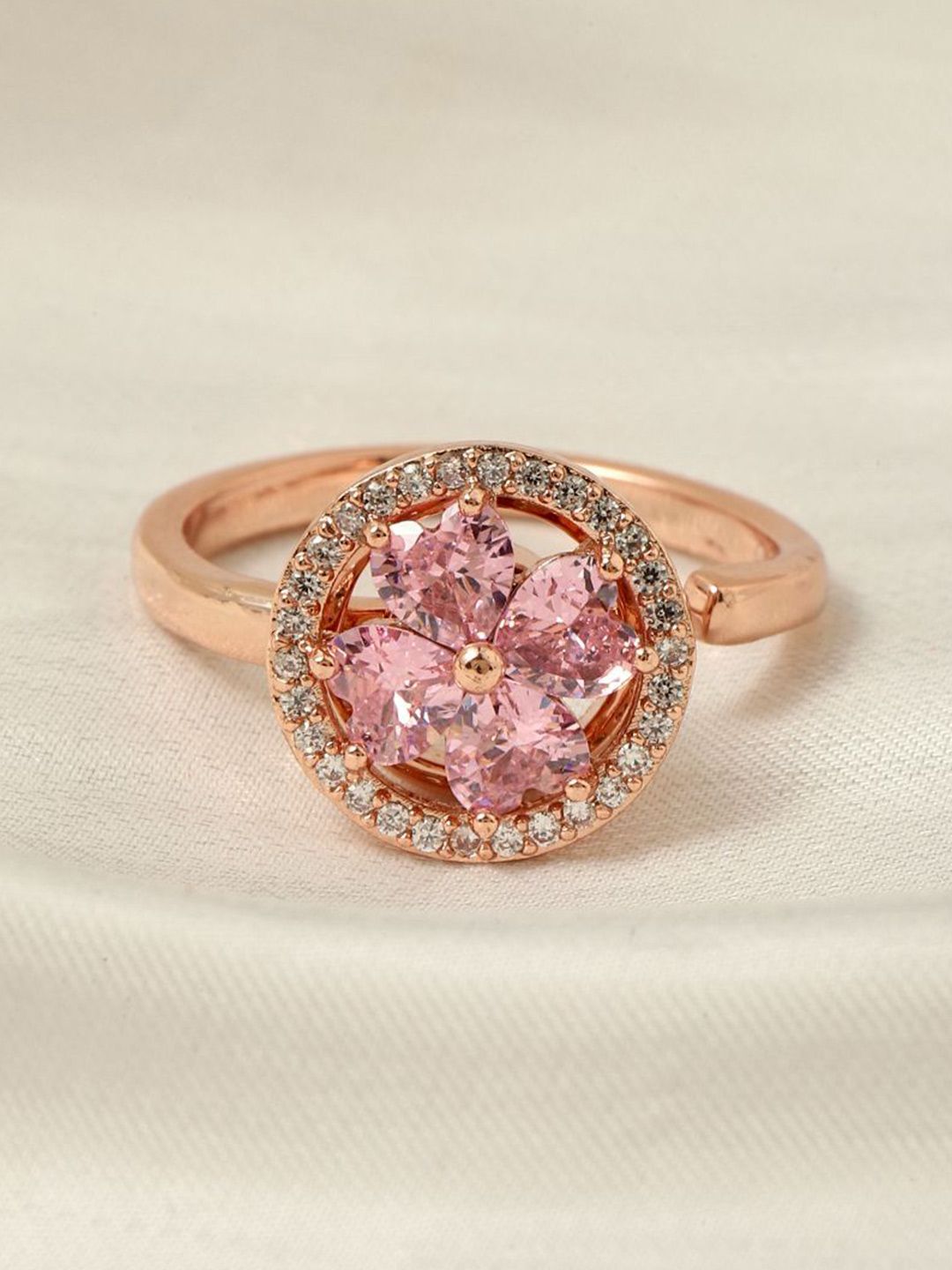 SALTY Esme 14K Gold-Plated Crystal Stone-Studded Floral Adjustable Finger Ring