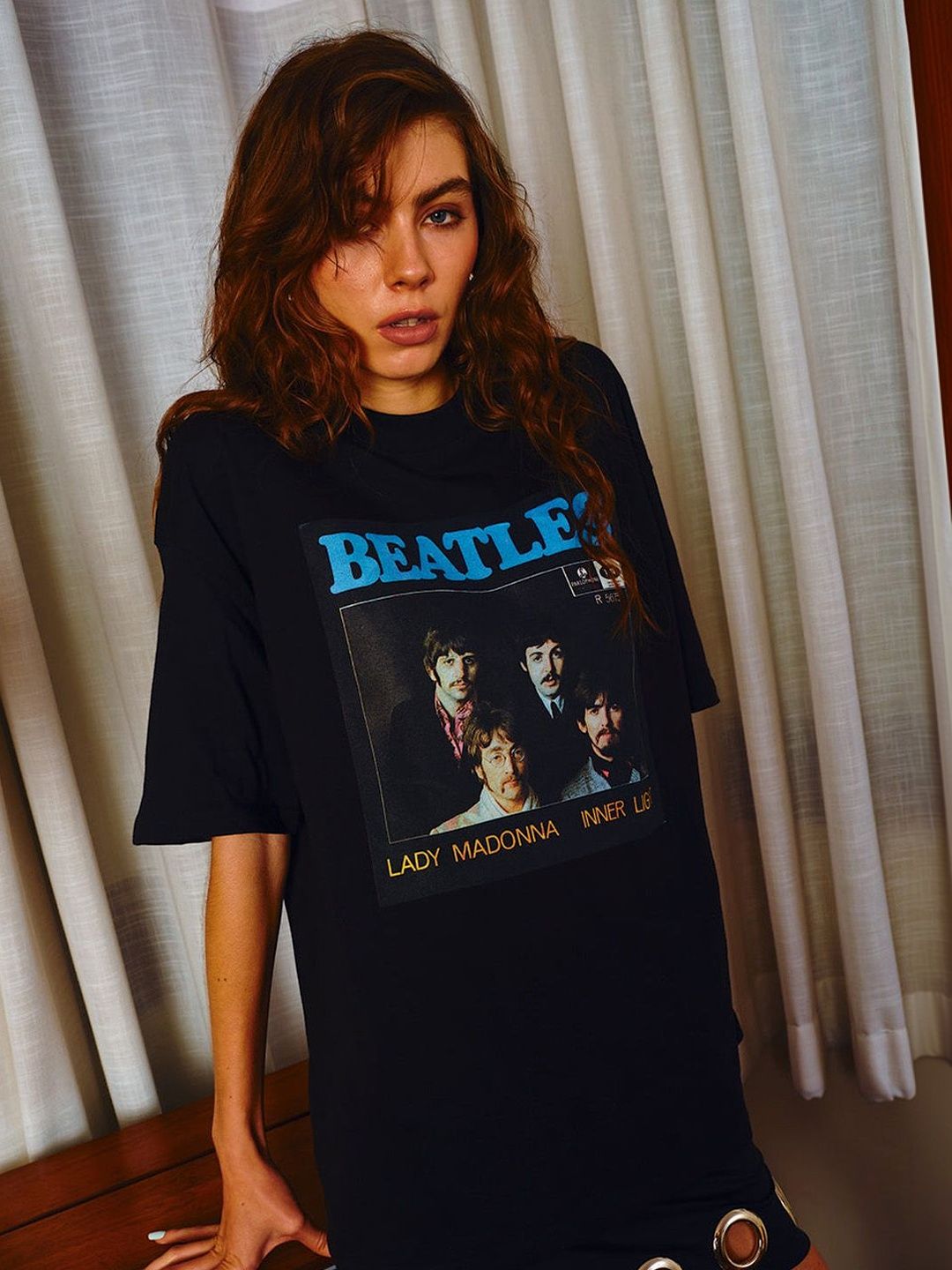 Women Typography Printed Extended Sleeves Applique T-shirt
